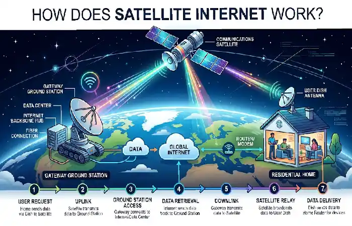 how does satellite internet work