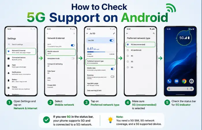 how to check 5g support on android